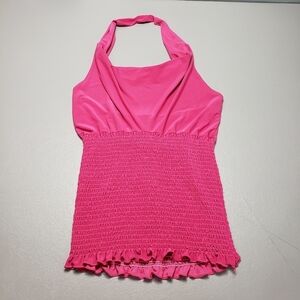 dots pink stretchy halter top women's size medium